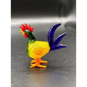 Vtg Murano Italian glass chicken rooster handblown 3" Art statute figurine